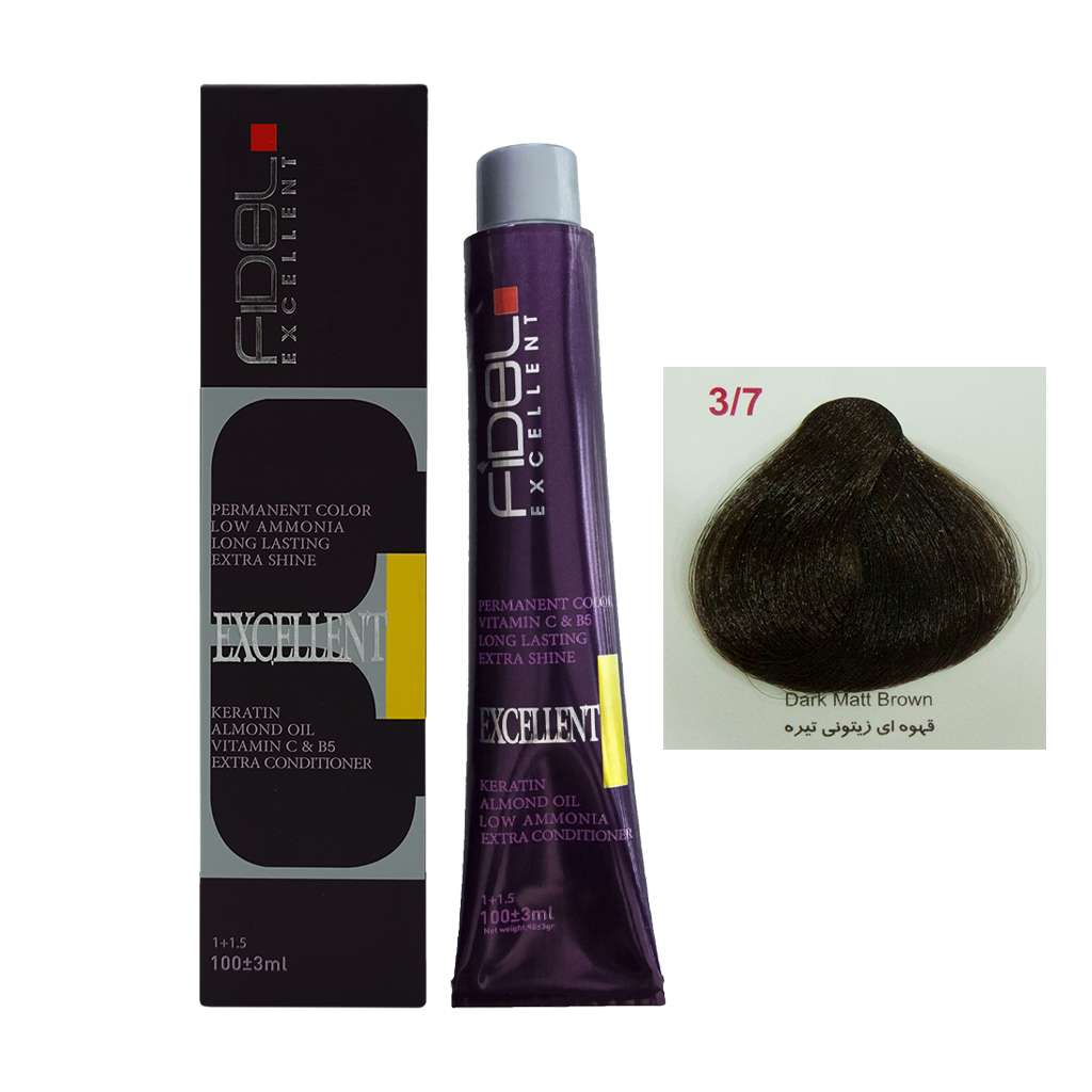 رنگ مو فیدل، رنگ قهوه ای زیتونی تیره، شماره 3.7، حجم 100 میل