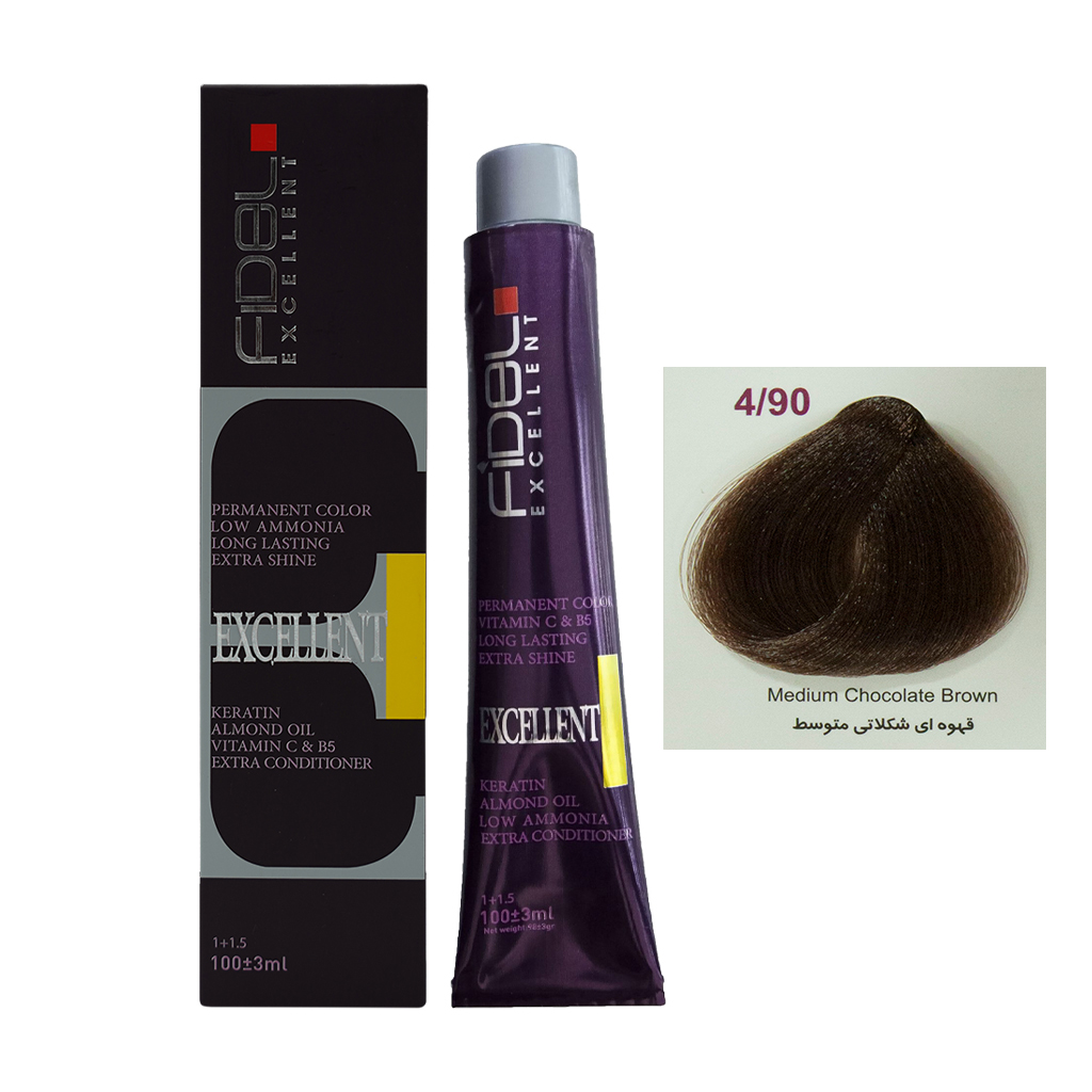 رنگ مو فیدل قهوه ای شکلاتی متوسط شماره 4.90 حجم 100 میل