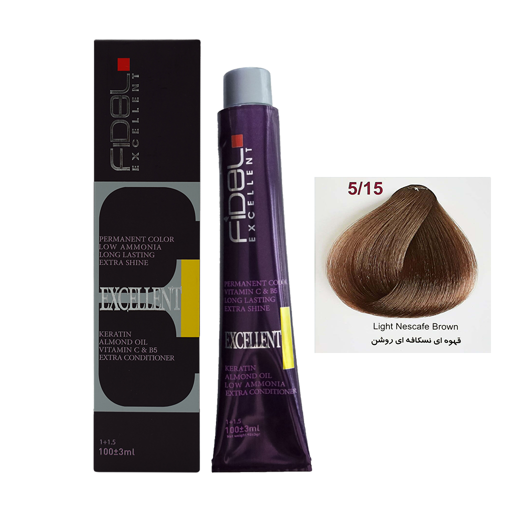 رنگ مو فیدل قهوه ای نسکافه ای روشن شماره 5.15 حجم 100 میل