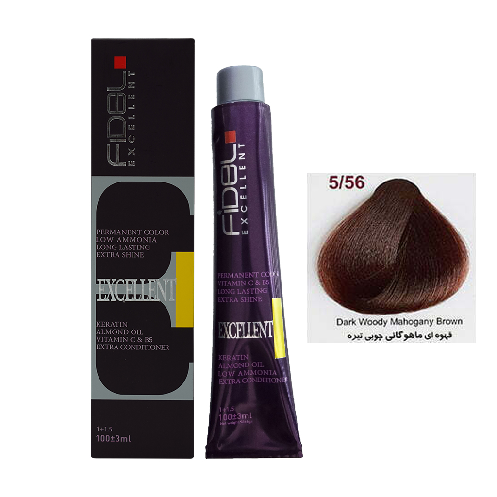 رنگ مو برند فیدل، قهوه ای ماهاگونی چوبی تیره، شماره 5.56، حجم 100 میلی‌لیتر
