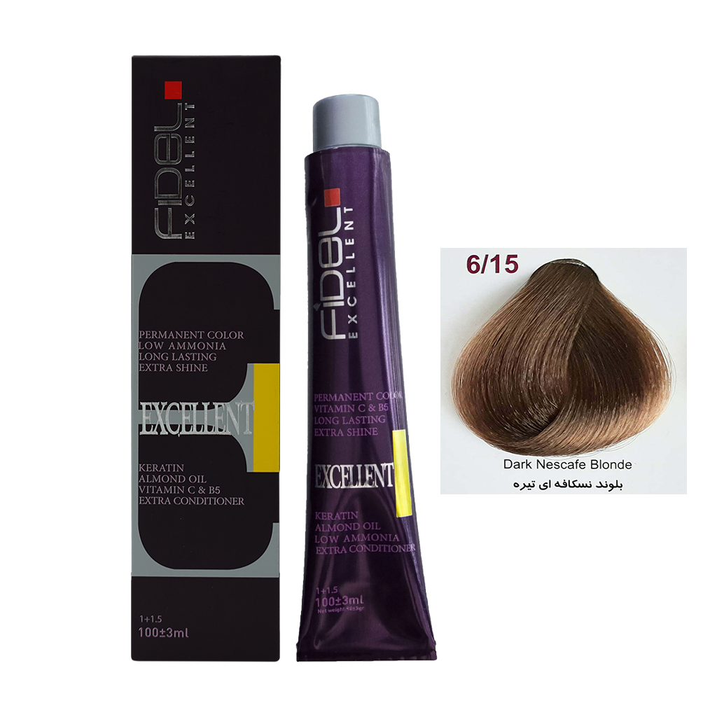 رنگ مو فیدل بلوند نسکافه ای تیره شماره 6.15 حجم 100 میل