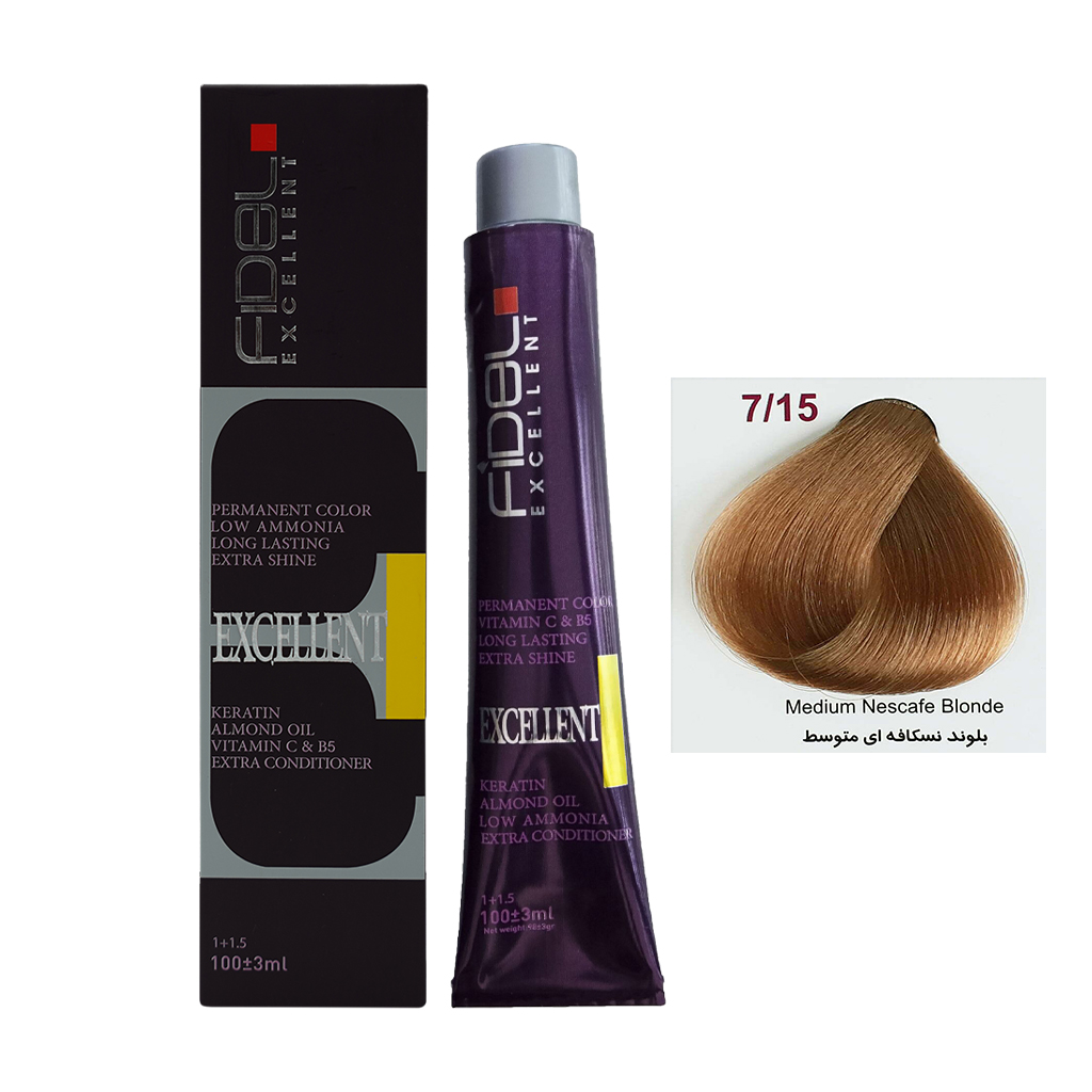 رنگ مو فیدل بلوند نسکافه ای متوسط شماره 7.15 حجم 100 میل