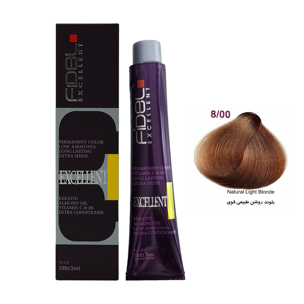 رنگ مو فیدل، بلوند روشن طبیعی قوی، شماره 8.00، حجم 100 میل